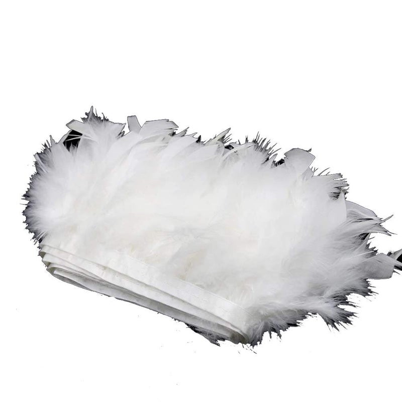 KOLIGHT Pack of 2 Yards Natural Dyed Turkey Flakes Feathers 4~6inch Fringe Trim DIY Dress Crafts Costumes Decoration (White) - Image 2